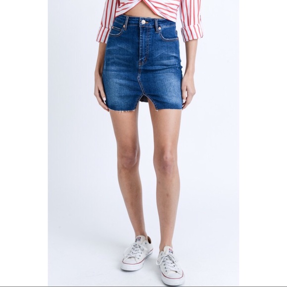 🌺🆕High Waisted Denim Skirt Frayed Hem - Picture 5 of 7